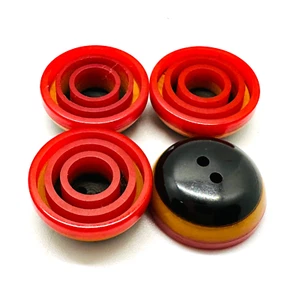 4 Vintage Bakelite Laminated Layers Round 3-Color Buttons in Yellow, Red, Black - Picture 1 of 7