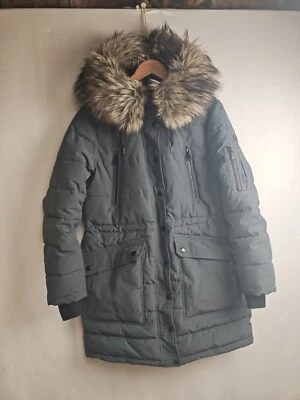 Michael Kors Faux Fur Trim Water Resistant Hooded Puffer Jacket Gray Size Large — 第 1/4 张图片