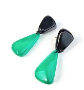Sobral Classicos Cusco Green & Black Bead Artist Made Statement Post Earrings - Picture 1 of 5
