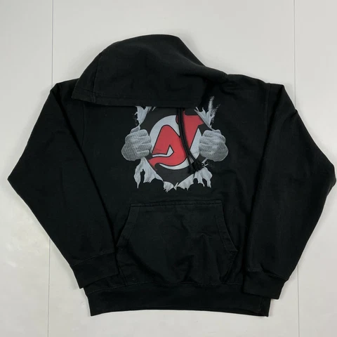 Vintage New Jersey Devils Infinity Sweatshirt Men's Medium Hooded Pullover Black Cover