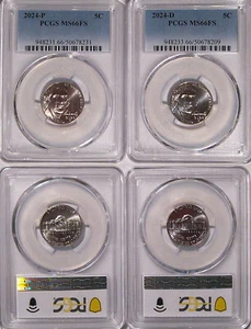 2024 P & D Jefferson Nickel 2 Coin Set 5c PCGS MS66FS - Picture 1 of 2
