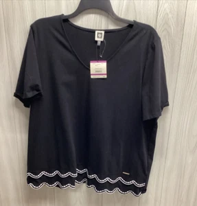ANNE KLEIN Women's (Size 2X) Short Sleeve Scoop Neck Shirt Hem Accent Stretch - Picture 1 of 4