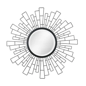 23.5" x 23.5" Metal Geometric Sunburst Decorative Wall Mirror Black - Picture 1 of 6