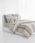 Ralph Lauren Devon Floral Stripe 3 P Full Queen Comforter Set Tan Cream Blue New