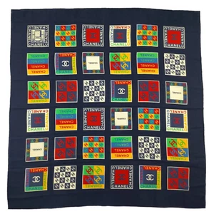Chanel Sciarpa Quadrata Donna Multicolore Firma Logo Blocco 100% Seta - Foto 1 di 18