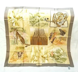 SALVATORE FERRAGAMO Italy Vintage Safari Animal Print Scarf 100% Silk With Box - Picture 1 of 5