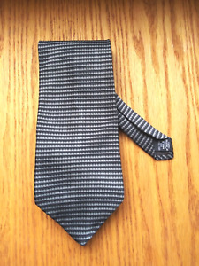 Vintage Bill Blass Neo 100% Silk Men's Tie Black & Silver Horizontal Stripes