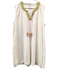 Mini robe sans manches Spartina 449 Lenora taille XXL crème pompons brodés - Photo 1/13