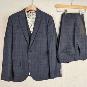 Harry Brown Mens 3PC Suit Grey Check Slim Fit Jacket 40R Trousers 34"/30" - Picture 1 of 11