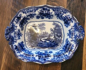 Cazuela de verduras Fairy Villas de 12 pulgadas Flow Blue Bowl hecha en Inglaterra - Imagen 1 de 8