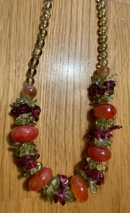 Vintage murano glass beaded necklace.  Orange, green and yellow. Tropical. - Picture 1 of 3