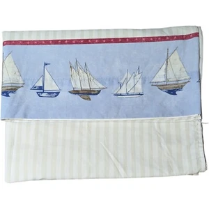 3 pc Westpoint Stevens Sailboats Blue White With Tan Stripe FULL sheet set - Picture 1 of 4