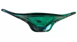 Viking Glass Epic Line Emerald Green Console Bowl 12” Centerpiece Stretch MCM - Picture 1 of 7