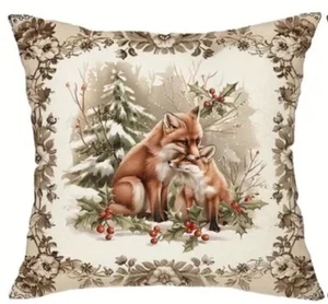 Fall Winter Fox Animals Christmas Throw Pillow Cover Winter Holiday Home Decor - Picture 1 of 3