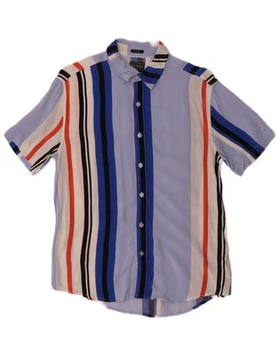 GUESS Mens Slim Fit Short Sleeve Shirt XS Blue Striped Rayon DA08 - Image 1 of 3