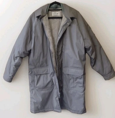 Abrigo Vintage LL Bean Verde EE. UU. Lana Tweed Forro YKK Cremallera Snap Chaqueta Utilitaria L Foto 1 de 4