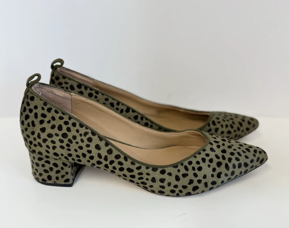 Anthropologie Talla 10 Verde Negro Leopardo Estampado Animal Pelo de becerro Punta Tacones Foto 1 de 4
