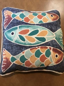 Allen & Roth Throw Pillow 3 Fish With Striped Backing Beach Decor Rope Trim - Picture 1 of 6
