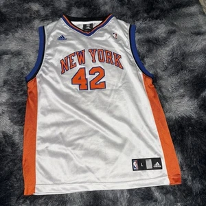 Camiseta Adidas New York Knicks #42 David Lee blanca réplica (juventud L 14-16) firmada - Imagen 1 de 7
