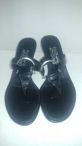 SALVATORE FERRAGAMO Black Patent Leather,Giant Stud Women's Sandals,US Size9B - Picture 1 of 6