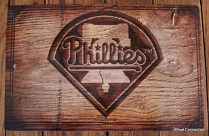 X-Large Philadelphia Phillies Wall Sign MLB Lic Baseball Picture 11x17 Wood Look - Picture 1 of 5