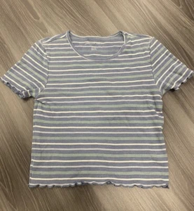 American Eagle Mädchen Kurzarm Oberteil blau/grün/weiß gestreift Größe M - Bild 1 von 7