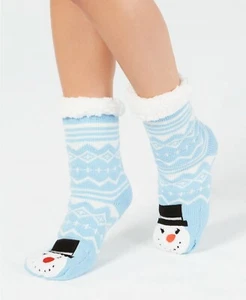 Charter Club Women's Christmas Snowman Fuzzy Face Slipper Socks, Light Blue - Picture 1 of 2