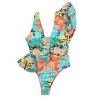 One-Piece Swimsuit Monokini Floral V-neck Beach Swimwear for Woman