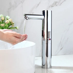 Grifo mezclador fregadero manos libres sin contacto con sensor automático de baño de 12,6" plateado - Imagen 1 de 12