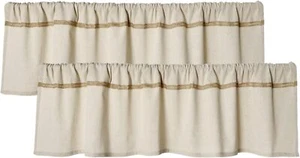 2 Pack Cotton Linen Valance for Windows with Burlap Lace Trim Rustic Farmhouse 1 - Picture 1 of 3