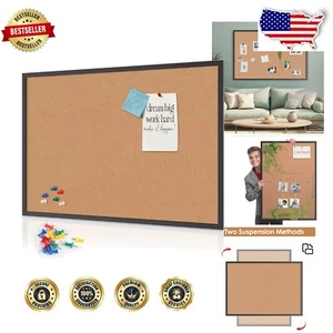 Large 48 x 36 Cork Board with Stylish Black Wood Frame - Ideal for Office & Home - Picture 1 of 10