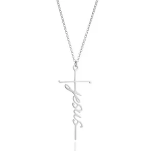 Fashion Women Simple Jesus Cross Necklace JESUS Creative Letters Pendant 0418 - Picture 1 of 6