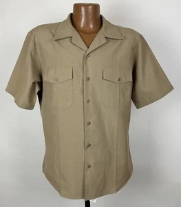 US Navy Flying Cross Shirt Men Large Khaki Wool Blend Short Sleeve Union Made - Picture 1 of 16