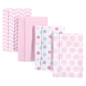 Luvable Friends Cotton Flannel Burp Cloths 4pk, Pink Dots Chevron, One Size - Picture 1 of 1