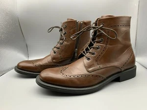 Unlisted Kenneth Cole Men's 8.5 Blind Sided Wingtip Perforated Brown Side Zip  - Picture 1 of 9