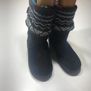 MukLuks Winter Boots Womens L (9-10) Black Suede Sweater Knit Ankle Cuffs - Picture 1 of 16