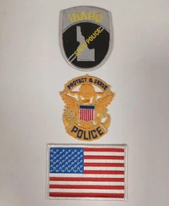 IDAHO Staat POLIZEI schützen und servieren USA FLAGGE Nähen Aufbügeln PATCH SET 3 Stck. Neu - Bild 1 von 1