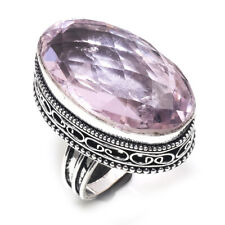 Rose Quartz Faceted Gemstone Handmade Fashion Jewelry Ring Size.6.8 Cts 80"
