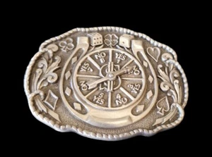 RARE Gambler Chance Game Spinner Dice Horseshoe Dice Western Vintage Belt Buckle - Picture 1 of 2
