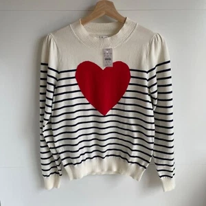 J Crew Puffärmel Herz Pullover Damengröße S marineblau gestreift adrett maritim neu mit Etikett - Bild 1 von 7