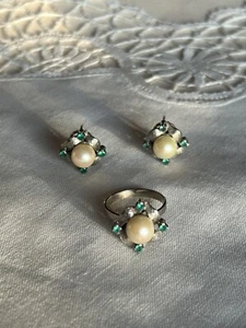 Conjunto Pendientes Y Anillo De Plata Y Oro Con Esmeraldas - Resto De Joyería - Imagen 1 de 11