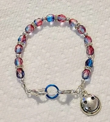 Pulsera de repuesto de identificación de alerta médica "Sasafrás" de vidrio checo aguamarina y rosa 6,5" Foto 1 de 4