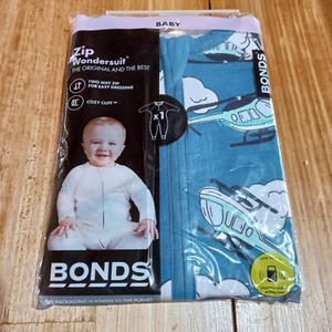 😇 Bonds Wondersuit Baby Size 00 new in packet helicopters 3-6 months blue - Picture 1 of 3