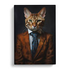 Bengal Cat In A Suit No.2 Canvas Wall Art Print Framed Picture Decor Living Room