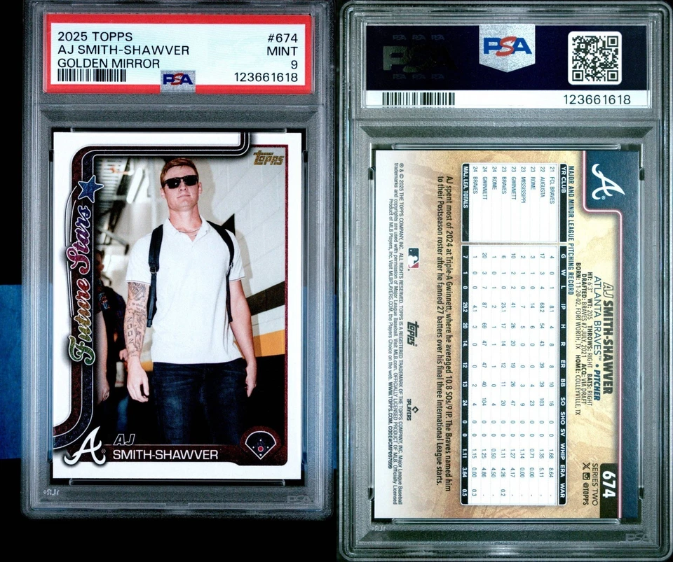 2025 Topps AJ Smith-Shawver #674 Golden Mirror Image Variation SSP Braves PSA 9 - Image 1 of 1