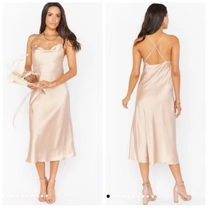 show me your mumu verona cowl midi dress champagne luxe satin women small - Picture 1 of 8