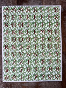 Susan Branch Vintage Green Ivy Alphabet Stickers 8.5"x11" Sheet Letters Numbers - Picture 1 of 3