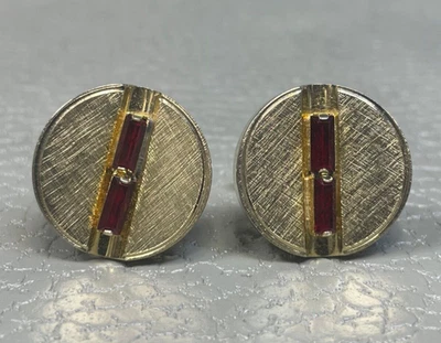 Gemelos vintage chapados en oro amarillo piedra roja Foto 1 de 3