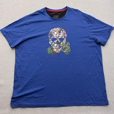 Camiseta Robert Graham Para Hombre 4XL Azul Manga Corta Calavera Floral Algodón Foto 1 de 4