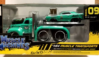 MUSCLE MACHINES 1953 Mack B-61 Flatbed & 68 Dodge Dart Hemi Gasser Transports - Image 1 of 4